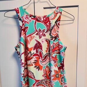 Aryeh Sleeveless Dress Size Small Blue Floral Stretch Jersey Knee Length Resort